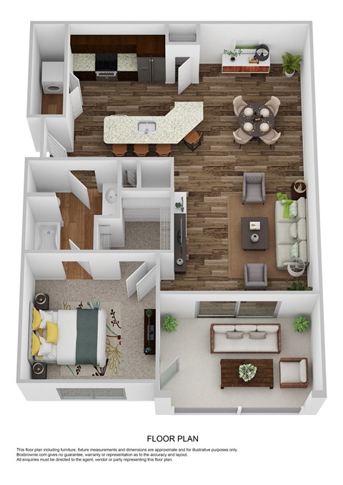 a 3d floor plan of a house with a bedroom and living room